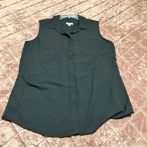 Black Sleeveless Collared Button-Up Top